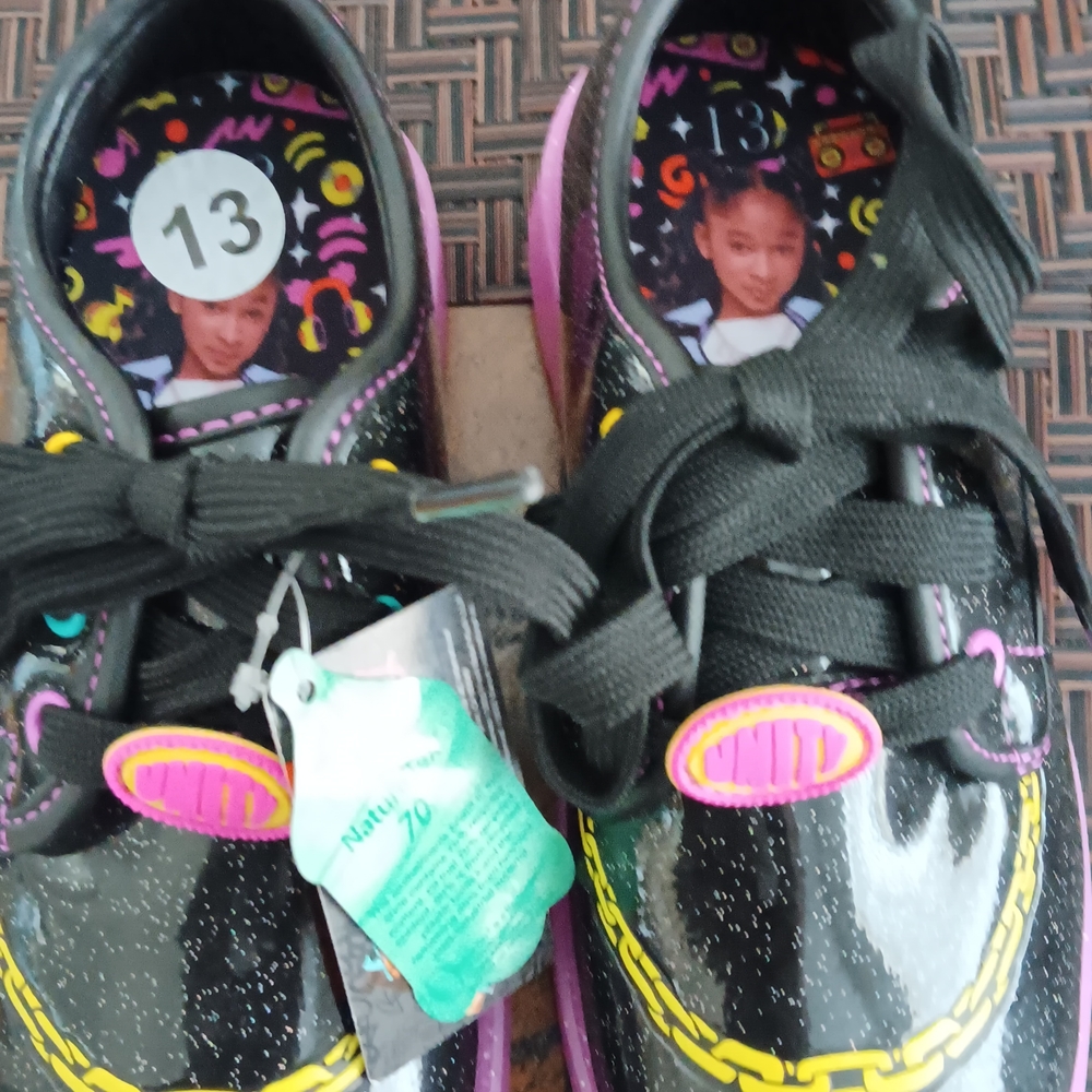 Vibrant Black and Purple Kids Sneakers - Picture 2 of 3